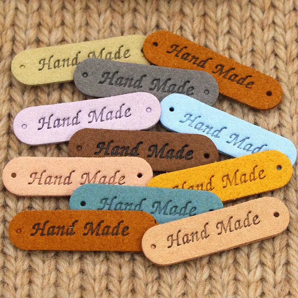 30pcs Leather labels for handmade items Sewing Accessories label for  clothes hats Custom name logo tags for Knitting crochet