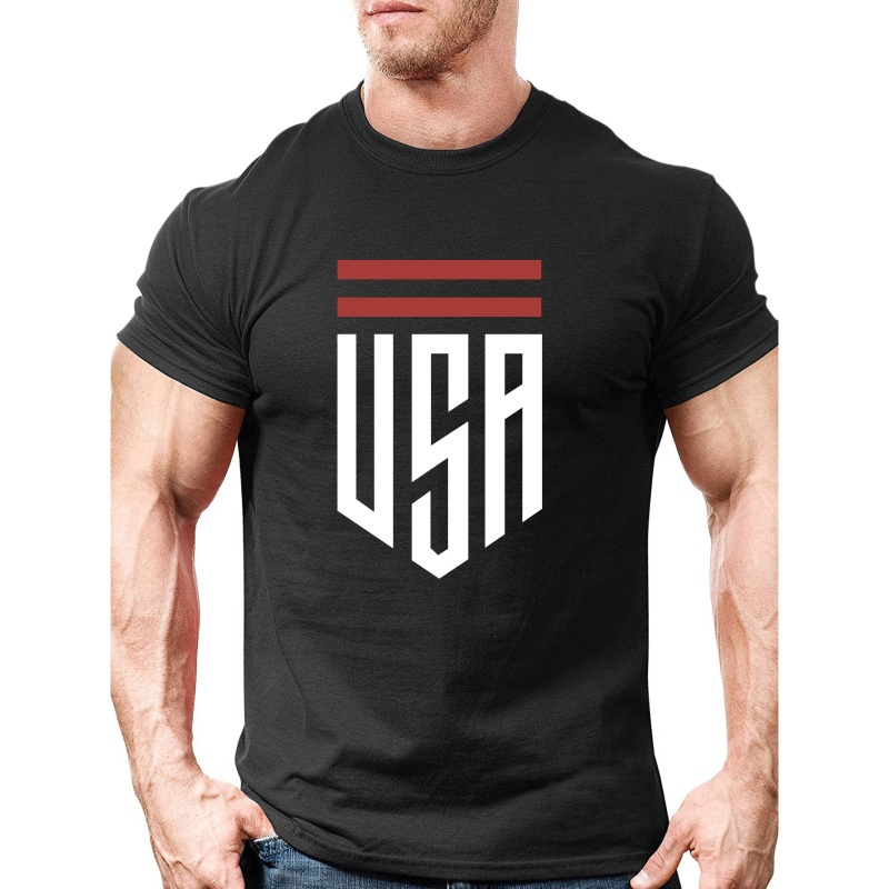 

Plus Size Usa Print T-shirt For Men, Trendy Short Sleeve Top, Men's Clothing