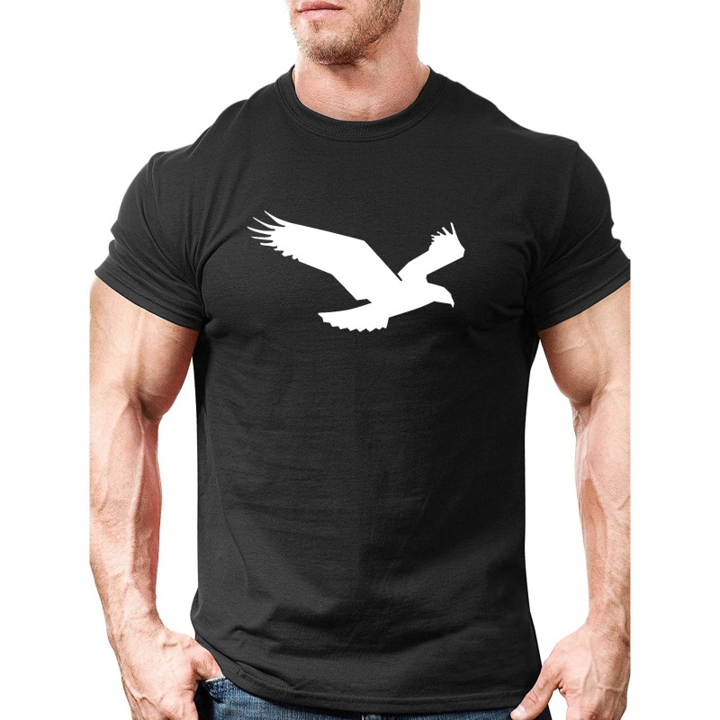 

Plus Size Dove Print Men's Short Sleeve T-shirts, Comfy Casual Breathable Tops For Men's Fitness Training, Jogging, Men's Clothing
