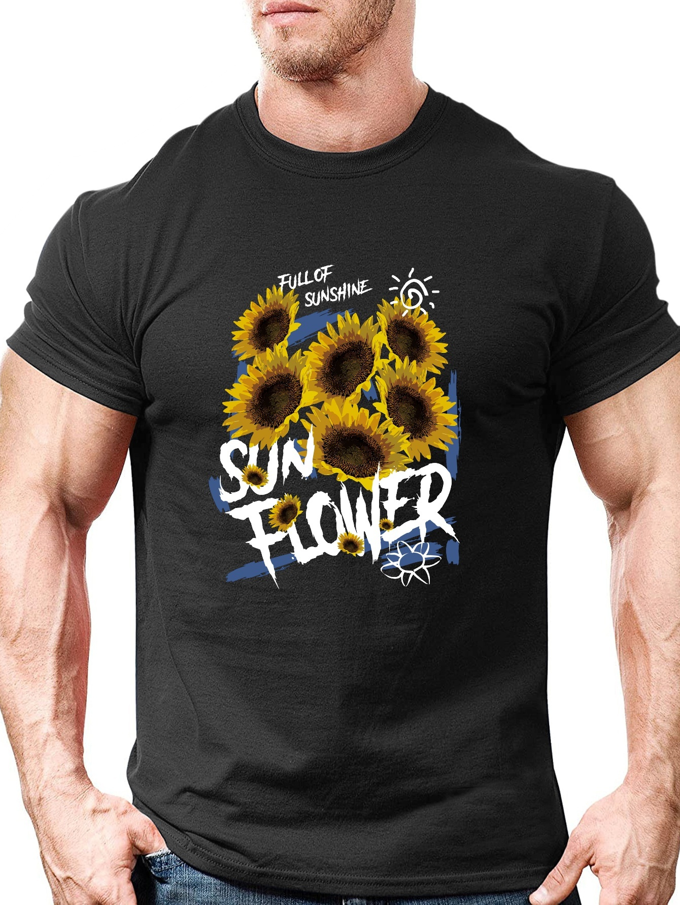 Plus Size Sunflower Print Mens Short Sleeve T Shirts Comfy Temu