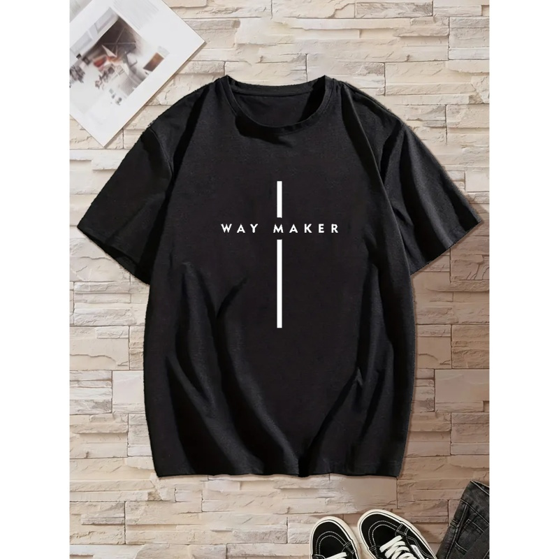 

Way Maker Print T Shirt, Tees For Men, Casual Short Sleeve T-shirt For Summer
