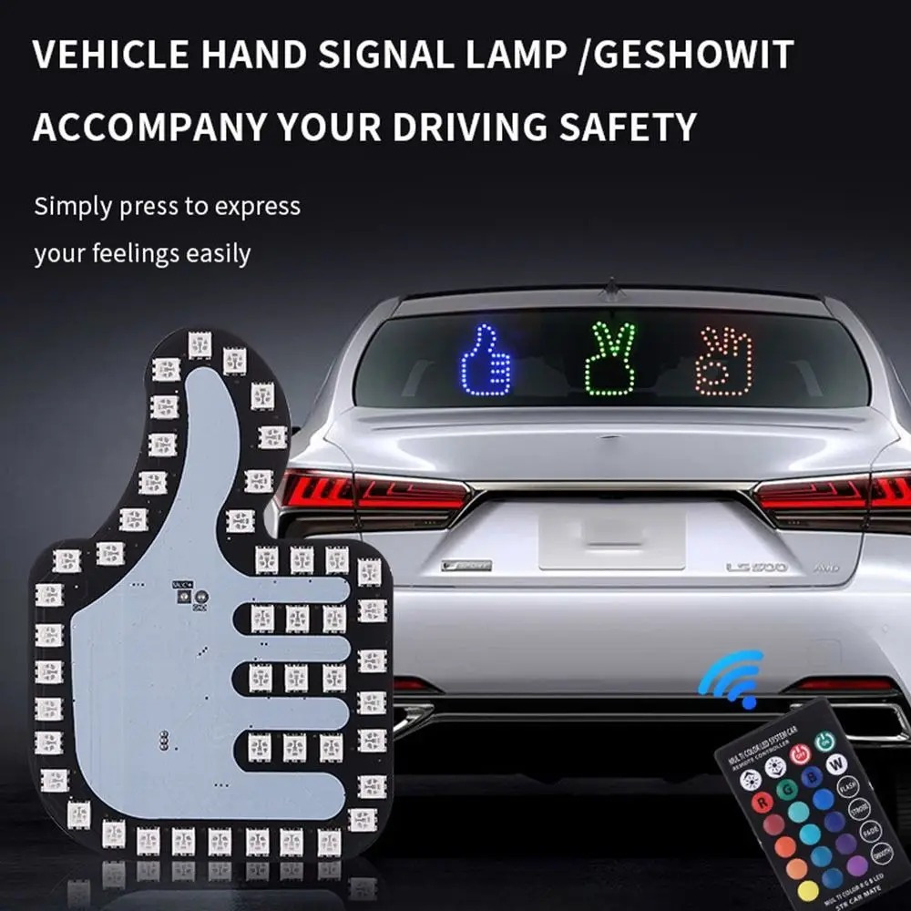 Funny Finger Car Light Led Car Hand Led Car Finger Up Road Rage Signs  Middle Gesture Hand Lamp Sticker Glow Panel With Remote