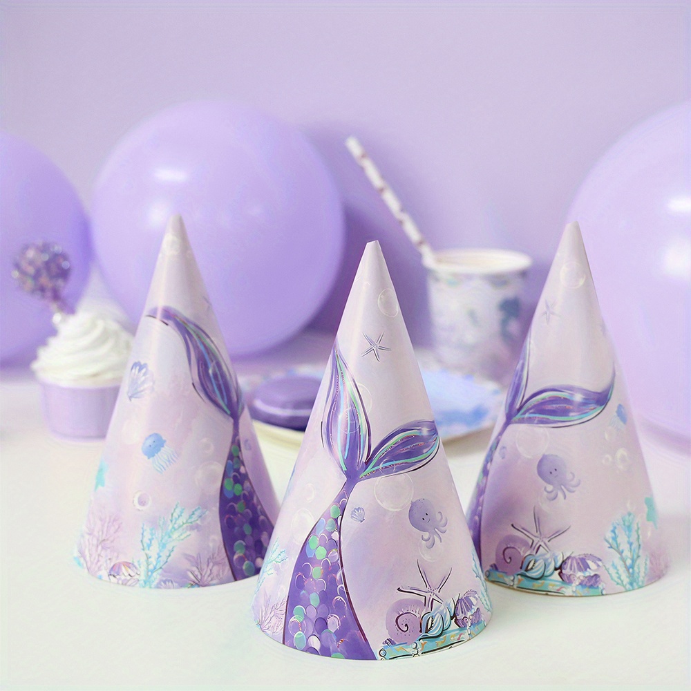 

6pcs Mermaid Tail Birthday Hat Paper Cap For Mermaid Theme Birthday Party Decorations Supplies
