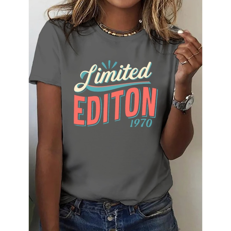 

Limited Edition 1970 Letter Print T-shirt, Short Sleeve Crew Neck Casual Top For Summer & Spring, Women's Clothing