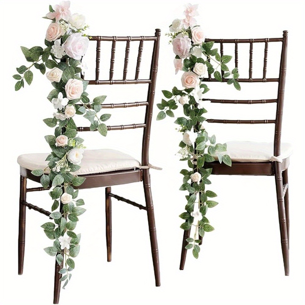Juego de 3 flores de arco de boda, flores decorativas de rosas blancas,  flores de eucalipto artificiales para cortinas transparentes, sillas de  boda