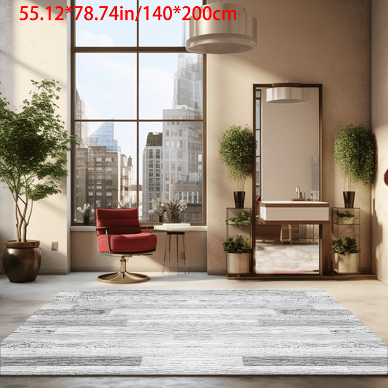 

Modern Minimalist White And Gray Wooden Plank Carpet Decorative Living Room Soft Carpet, Machine Washable Non-slip Carpet, Hotel Cafe Shop Carpet