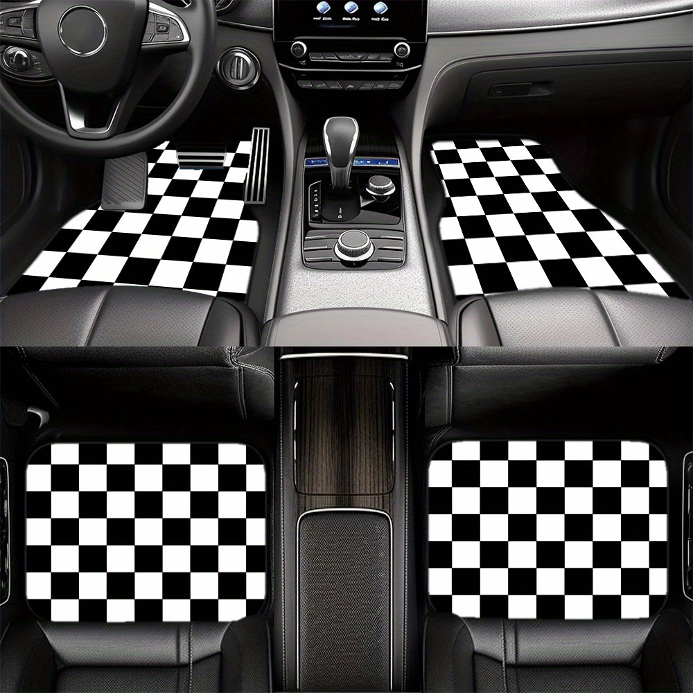 

1pc/2pcs/4pcs Black And White Printed Car Floor Mats, Non-slip Car Front And Rear Floor Mats, Machine Washable Floor Mat