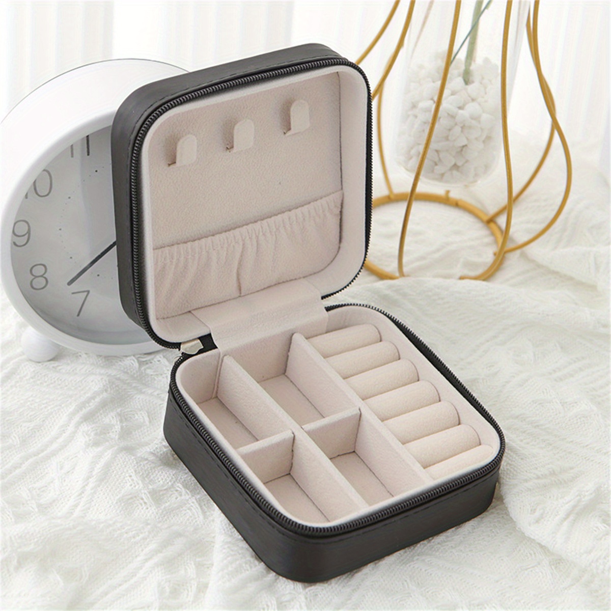 portable leather jewelry organizer box zipper closure - Temu
