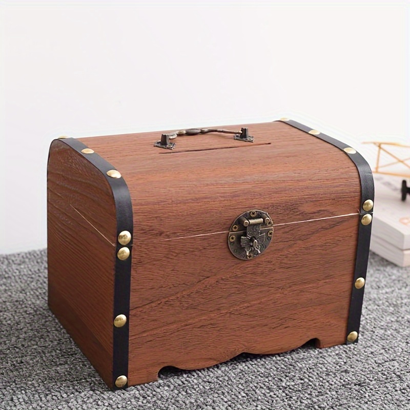 

1pc Retro Lockable Storage Box, Creative Wooden Money Storage For Gifts