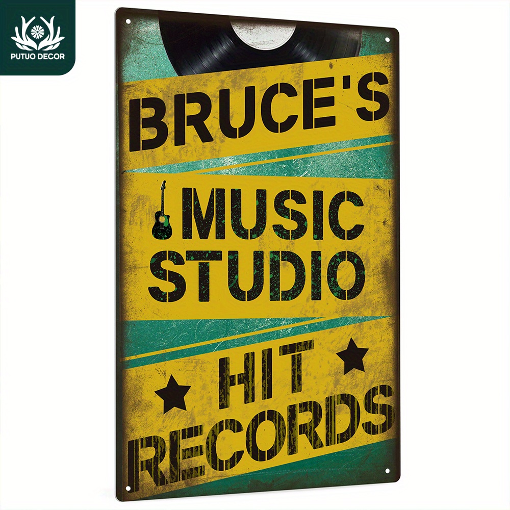 

1pc, Custom Metal Tin Sign, Your Text's Music Studio Hit Records, Personalized Plaque Vintage Plate Wall Art Decoration For Home Farmhouse Studio Office Nightclub Ktv, 12x8 Inches Gifts