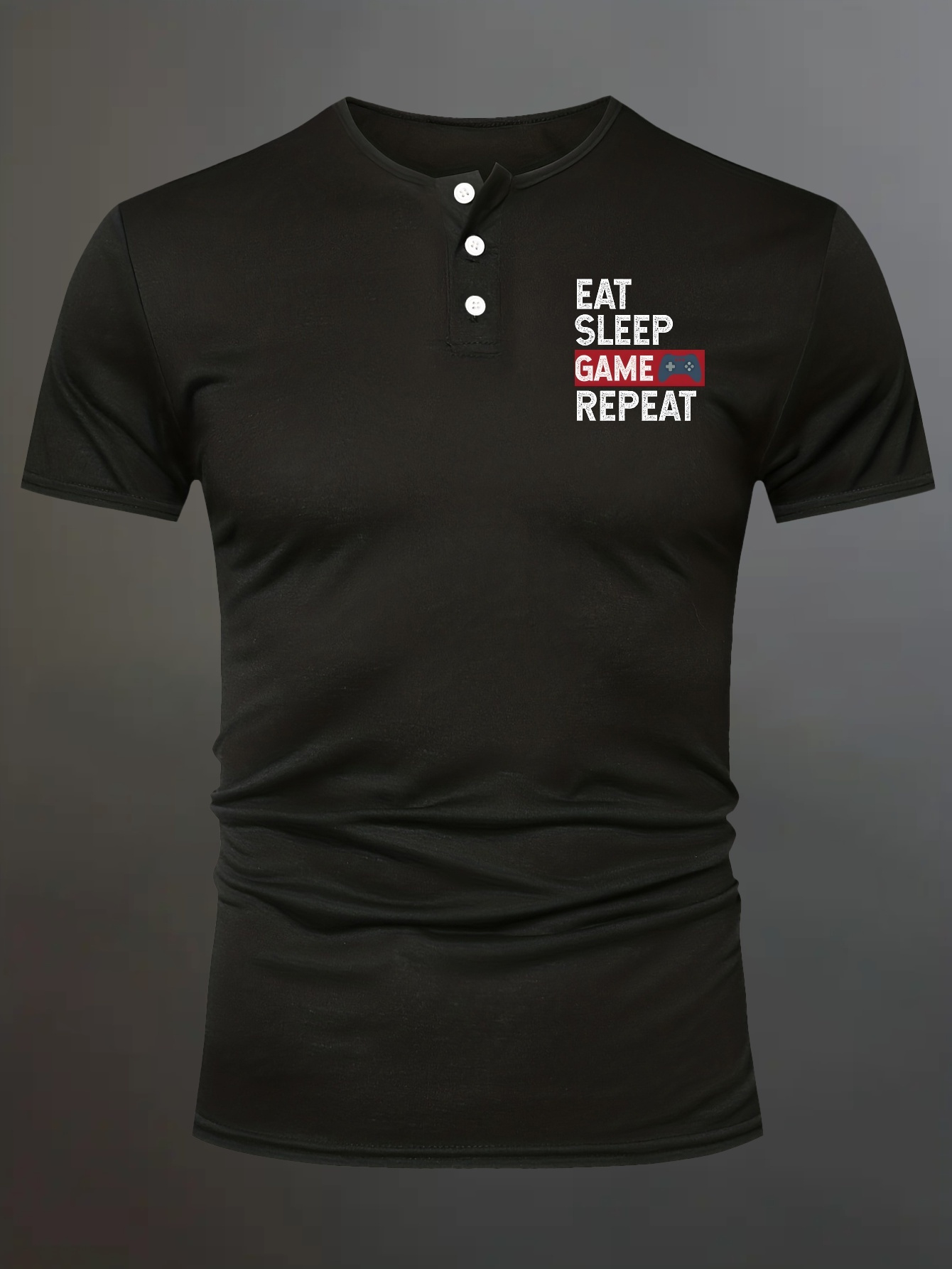 Plus Size Eat Sleep Game Repeat Print Men's Henley Shirt - Temu New Zealand