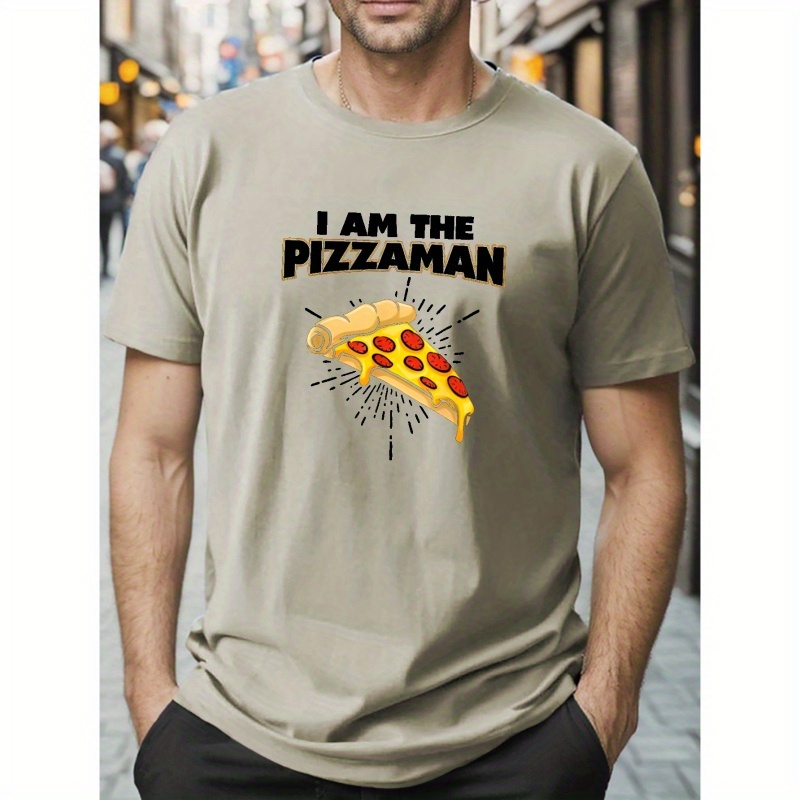 

Plus Size Pizza Print T-shirt, Men's Casual Street Style Stretch Round Neck Tee Shirt, Men's Clothing