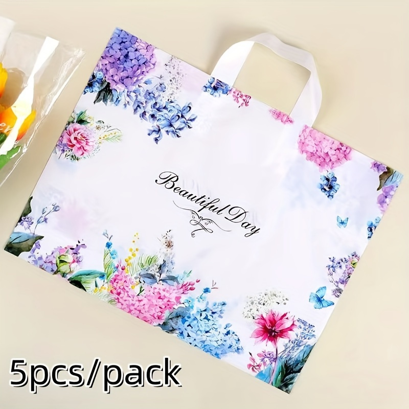 

5pcs, Flower Pattern Tote Gift Bag, Clothing Store Plastic Shopping Bag, Retail Gift Bag, Party Bag, Wedding Birthday Party Favor Bag, Craft Tote Bag, Shopping Bag