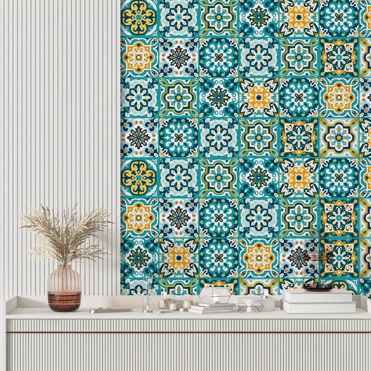  24 pegatinas autoadhesivas para azulejos de mosaico floral para  decoración de la pared del hogar, pegatinas impermeables para muebles de  cocina 6.0 x 6.0 in : Todo lo demás
