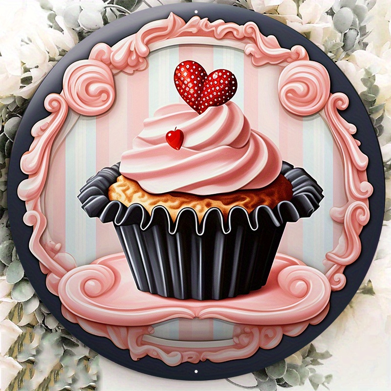 

1pc 8x8inch Aluminum Metal Sign Valentine's Day Sign Valentine's Day Cupcake Cover, In The Style A Kv