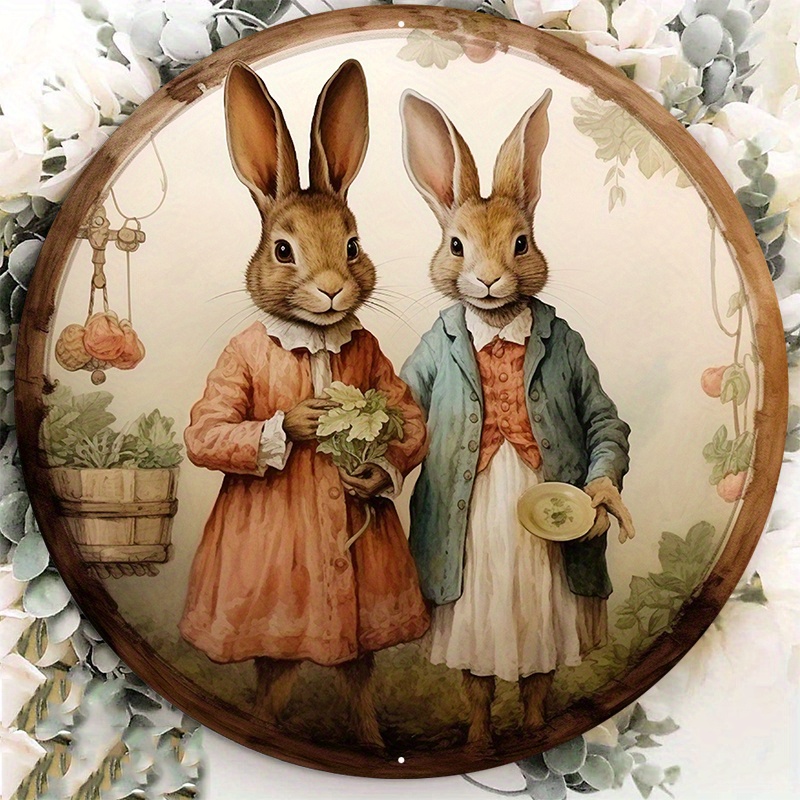 

1pc 8x8inch Aluminum Metal Easter Sign, Valentine's Day Wall Decoration, Bunny Couple, Rustic Decoration, Vintage Art Sign, Funny Bar Sign