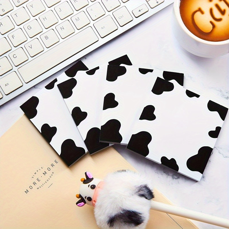 

50pcs/pack Cute Cow Print Notes 3.2 X 3.2 Inches Sticky Note Pads Cow Print Self Adhesive Paper Memo Pads For Reminders Studying School Office Home Notebook Supplies