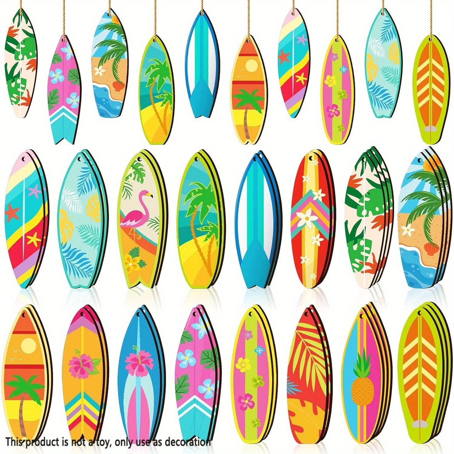 

16pcs,summer Surfboard Wooden Hanging Ornaments,holiday Supplies, Garden Decor,tree Decorations, Party Decor, Yard Decoration