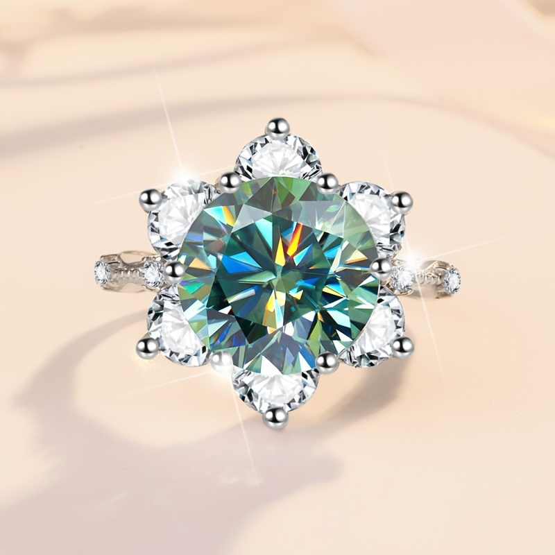 Anello A Forma Girasole Decorato Moissanite Verde - Temu Italy