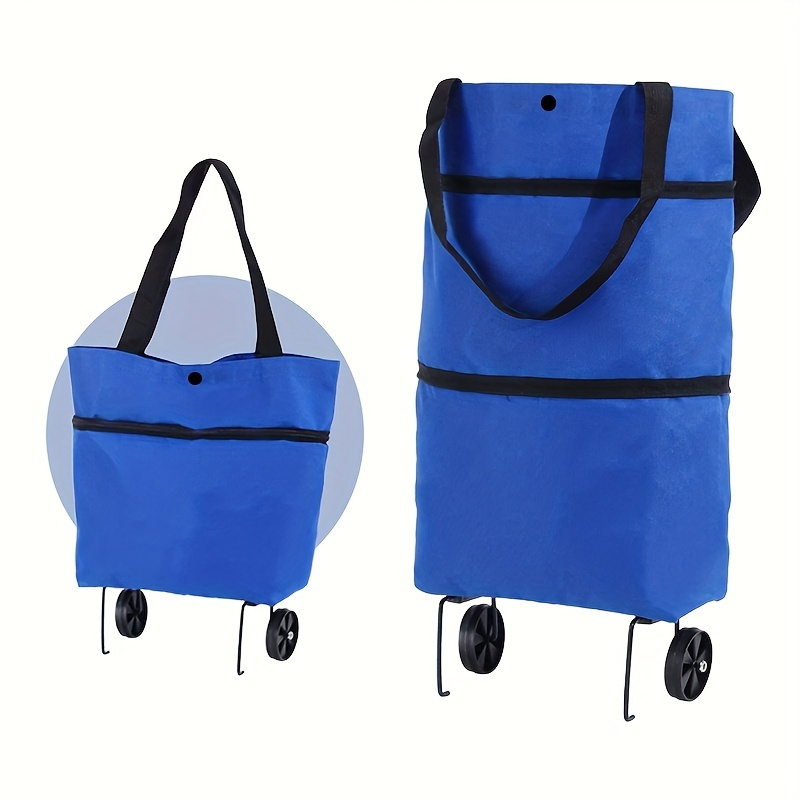  Bolsa plegable para carrito portátil, con cremallera,  reutilizable, de gran capacidad, portátil, de tela Oxford, con ruedas (azul  púrpura) : Productos de Oficina