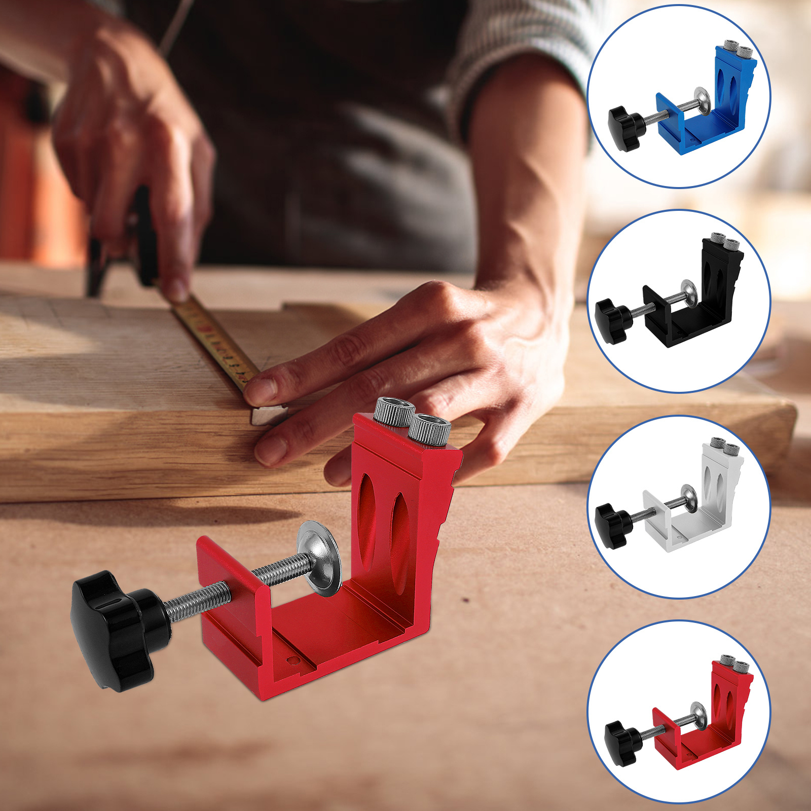 Pocket Hole Screw Jig Kit, HUHOMCO Pocket Hole Drill Guide Jig Set  Woodworking Guide Positioner Angle Drill Guide Woodworking Tool Hole  Locator Tool