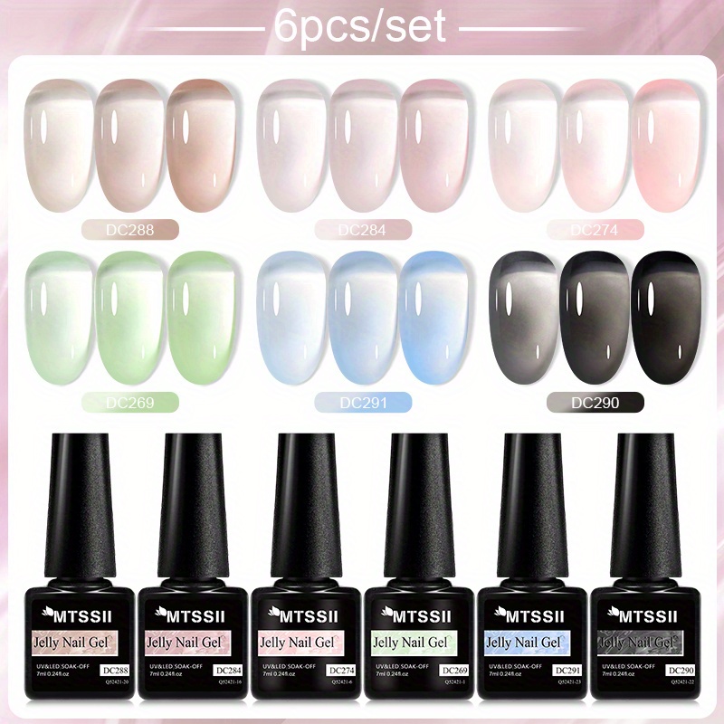 6 bottle/set jelly gel soak off gel polish gel soak off led gel nail art manicure varnishes | Shop Now For Limited-time Deals | Temu