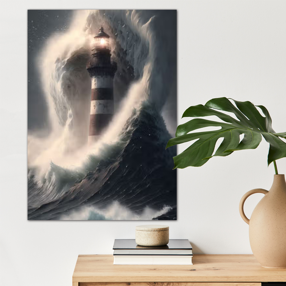 

1pc Lighthouse In Huge Storm Poster Canvas Wall Art For Home Decor, Sea Wave Poster Wall Decor High Quality Canvas Prints For Living Room Bedroom Kitchen Office Cafe Decor, Perfect Gift And Decoration