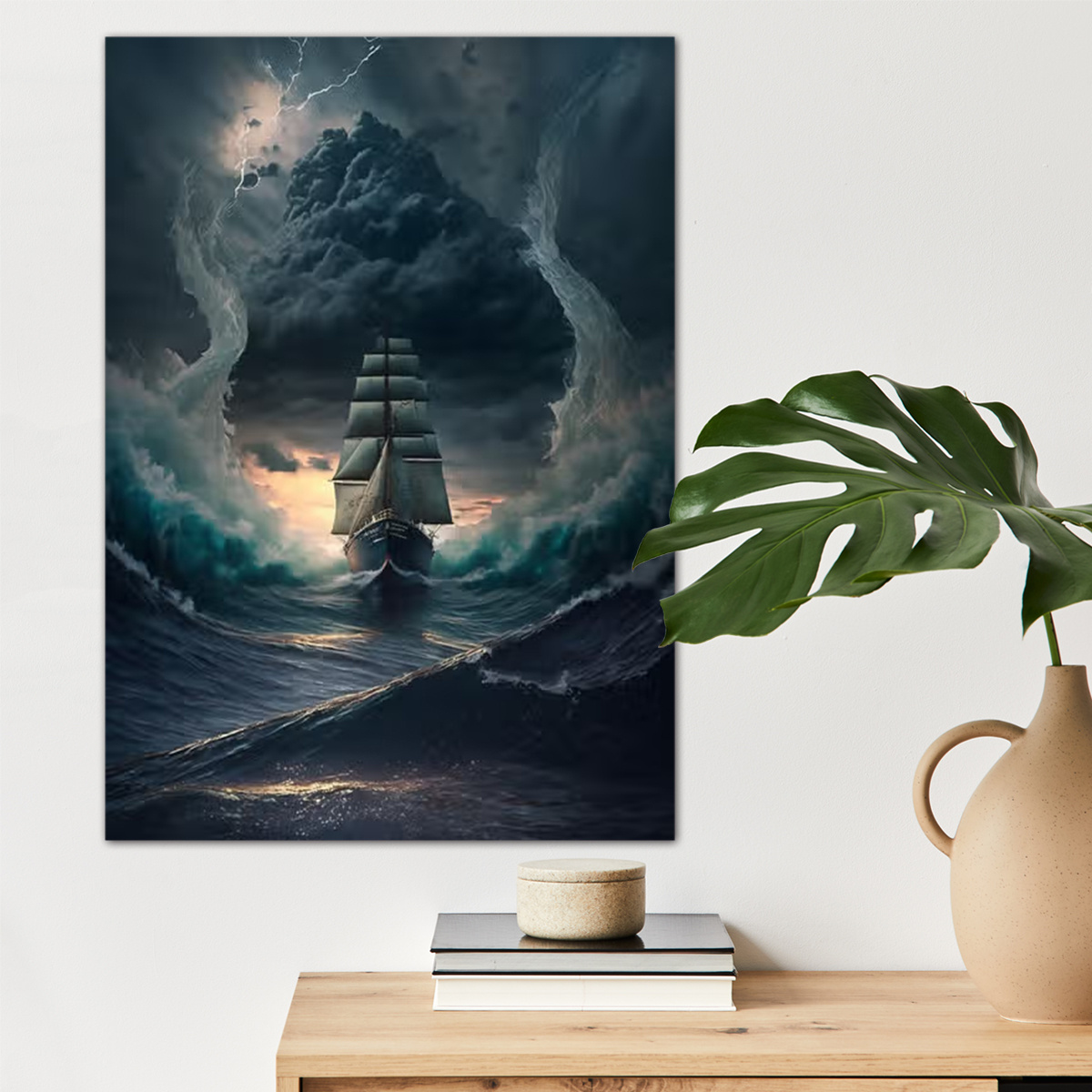 Sailing Old Ship In A Storm Sea Poster Canvas Wall Art Home - Temu