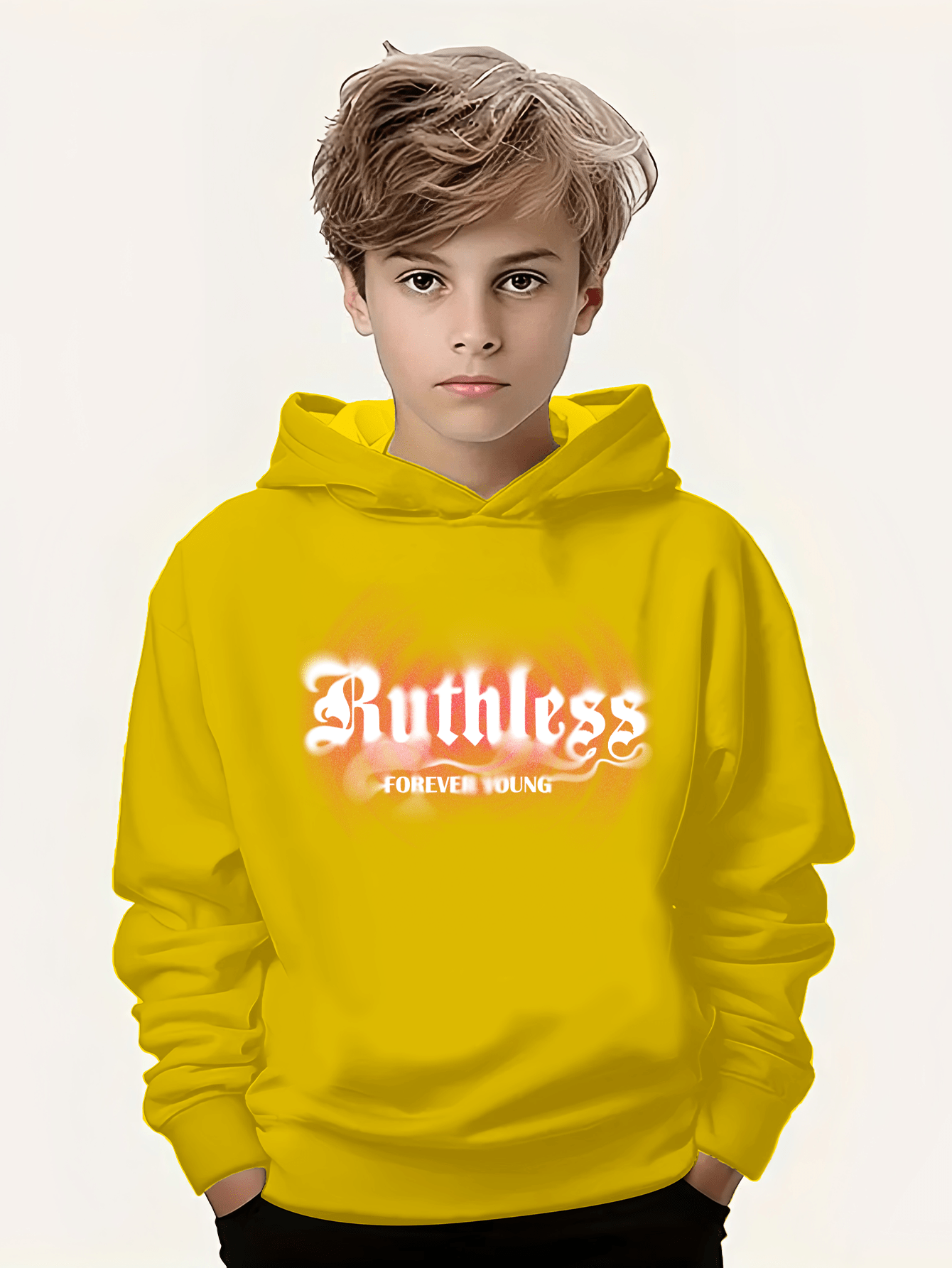 Ruthless Letters Print Boy's Casual Hoodie Long Sleeve Comfy - Temu ...