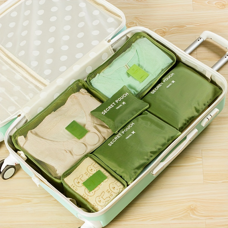 

6pcs Travel Luggage Bag Sets, Solid Color Letter Print Organizers, Dustproof Bags