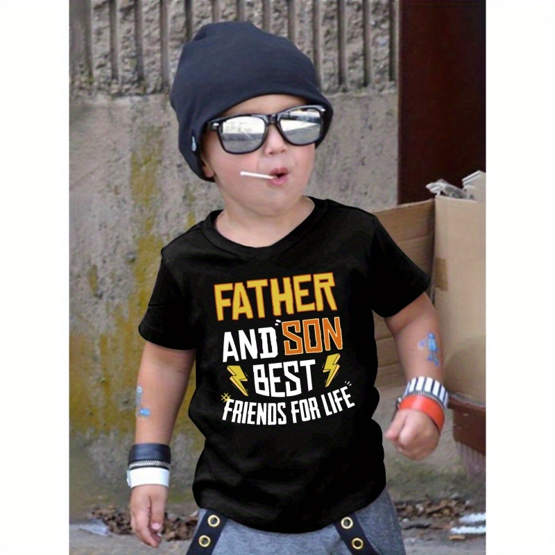 

Father And Son Print T-shirt For Kids, Casual Short Sleeve Top, Boy's Clothing