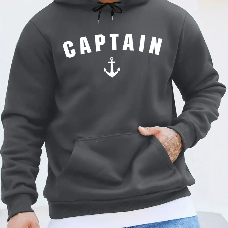 

Captain Print Hoodie, Cool Hoodies For Men, Men's Casual Pullover Hooded Sweatshirt With Kangaroo Pocket Streetwear For Winter Fall, As Gifts