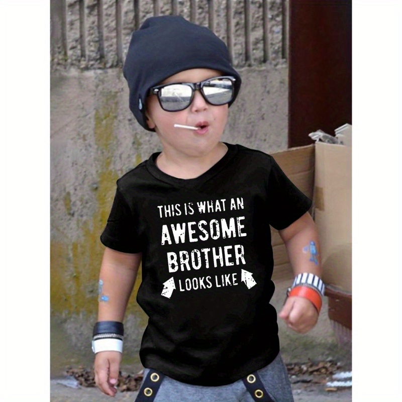 

Awesome Brother Print T-shirt For Kids, Casual Short Sleeve Top, Boy's Clothing