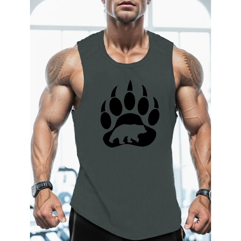 

Polar Bear Paw Print Pattern Sleeveless Tank Top, Men's Active Undershirts For Workout At The Gym