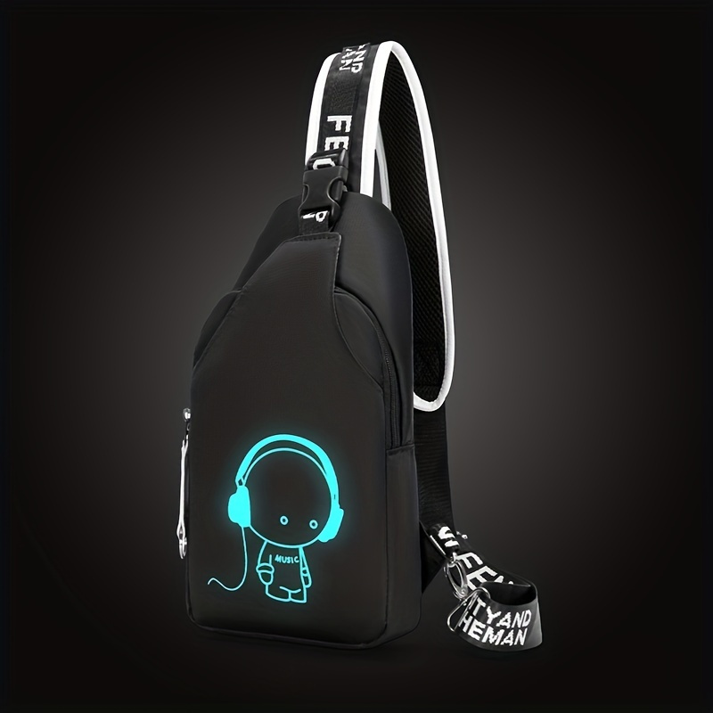 

1pc Men's Casual Cartoon Luminous Chest Bag, Simple Fashion Sling Bag