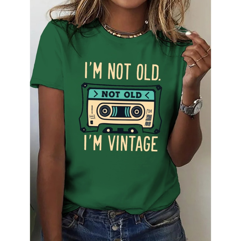 

Vintage-inspired ' Old, I'm Vintage' T-shirt For Women - Casual Crew Neck, Short Sleeve Top, , Machine Washable, Plus Size Blouses