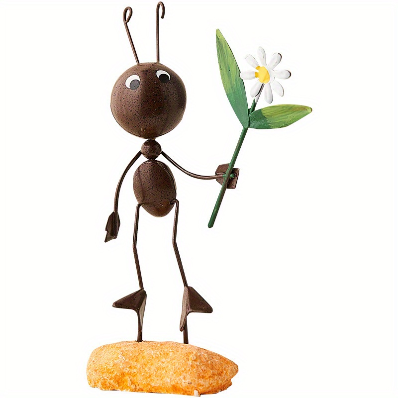 

1pc Creative Rustic Style Small Ants Take Flowers Iron Art Ornaments Children's Room Model House Decoration Kindergarten Holiday Gift Eid Al-adha Mubarak