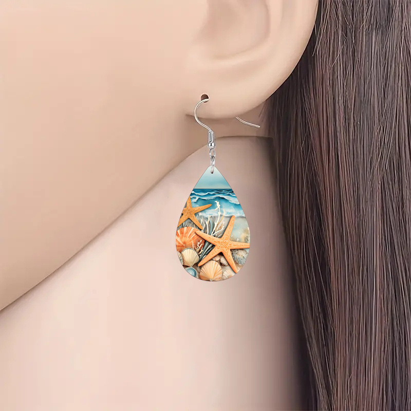 Women's Cute Starfish Shell Ocean Pattern Earrings