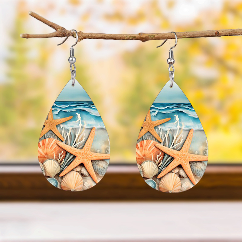 Women's Cute Starfish Shell Ocean Pattern Earrings
