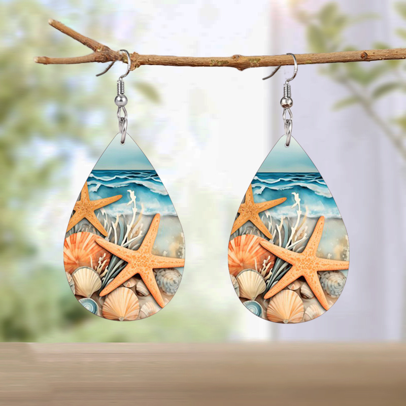 Women's Cute Starfish Shell Ocean Pattern Earrings