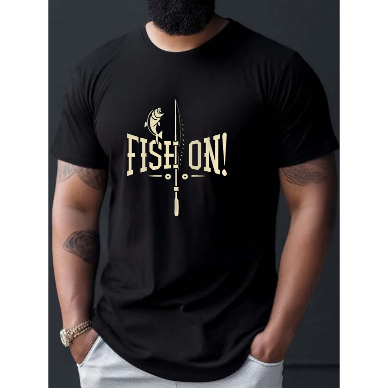 

Fish On Print T Shirt, Tees For Men, Casual Short Sleeve T-shirt For Summer