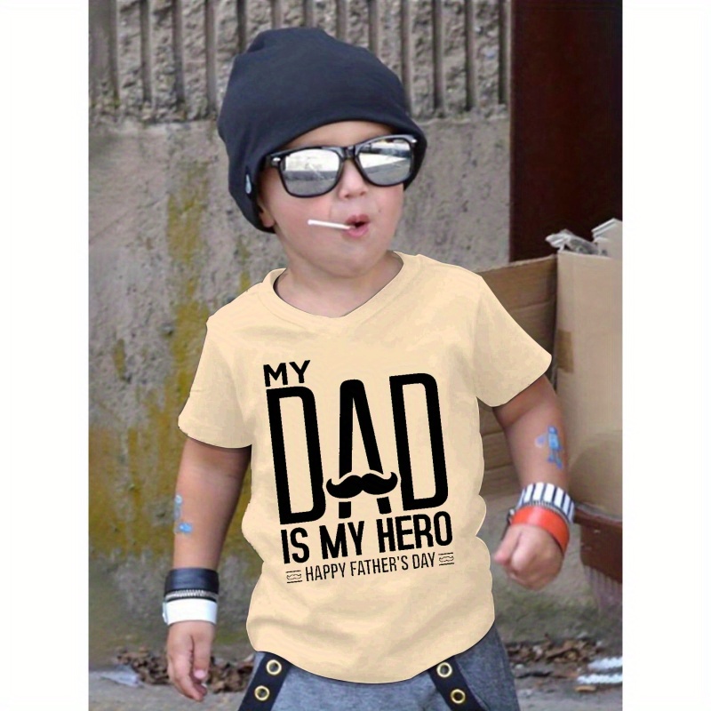 

My Dad Is My Hero Print T-shirt For Kids, Casual Short Sleeve Top, Boy's Clothing For Father's Day