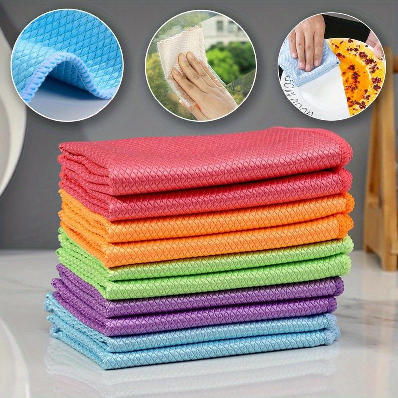 

5/10pcs Miracle Cleaning Cloth, Streak Free & Reusable Cleaning Cloth, Wave Pattern Fish Scale Cloth Rag, For Cleaning Mirrors, Glass, Dish, Screens, Perfect For Sink Cleaning,