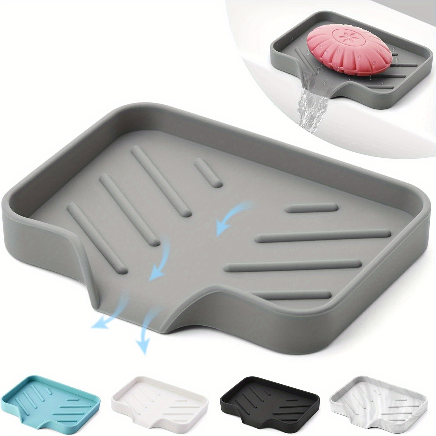 

1pc Silicone Soap Dish, Sink Soap Tray, Self Draining Soap Holder, Soap Rack For Bathroom, Soap Storage Rack, Bathroom Accessories