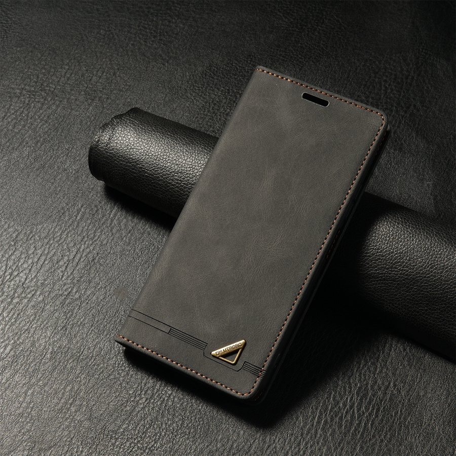 O husă de protecție realizată din piele sintetică, cu o fereastră pentru carduri, blocare RFID, un suport și un flip magnetic, proiectată pentru diverse modele Xiaomi, inclusiv Xiaomi 13T, Redmi 13C și altele.