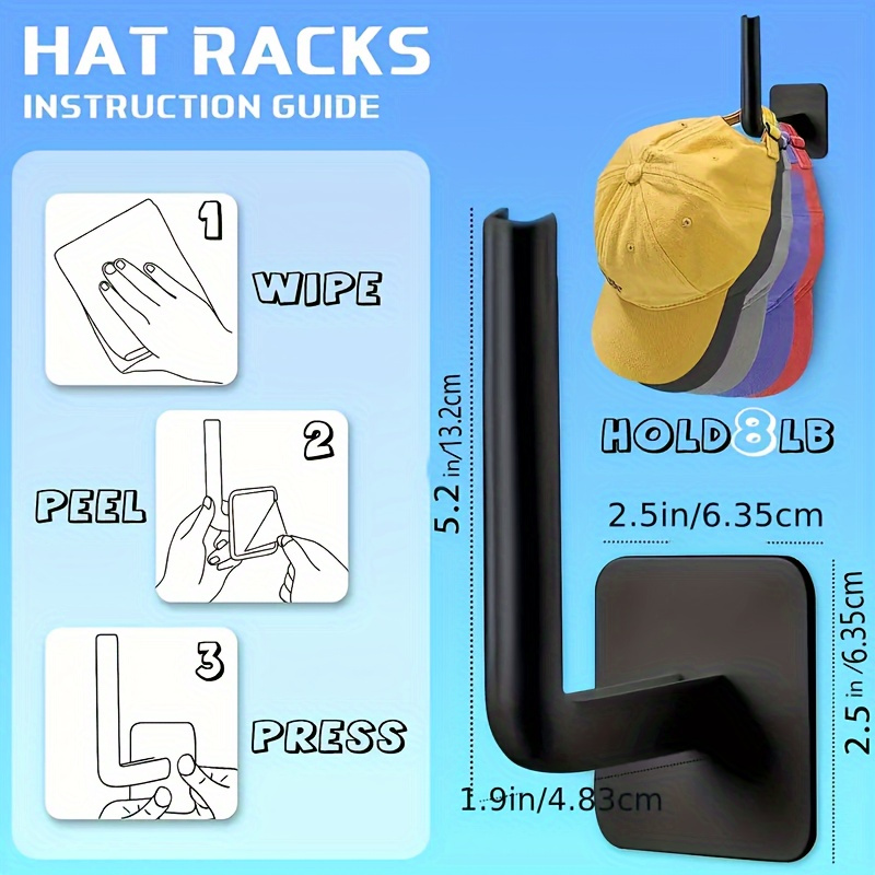 L shaped Hat Rack Adhesive Hat Hooks Wall Mounted Hat Hanger - Temu