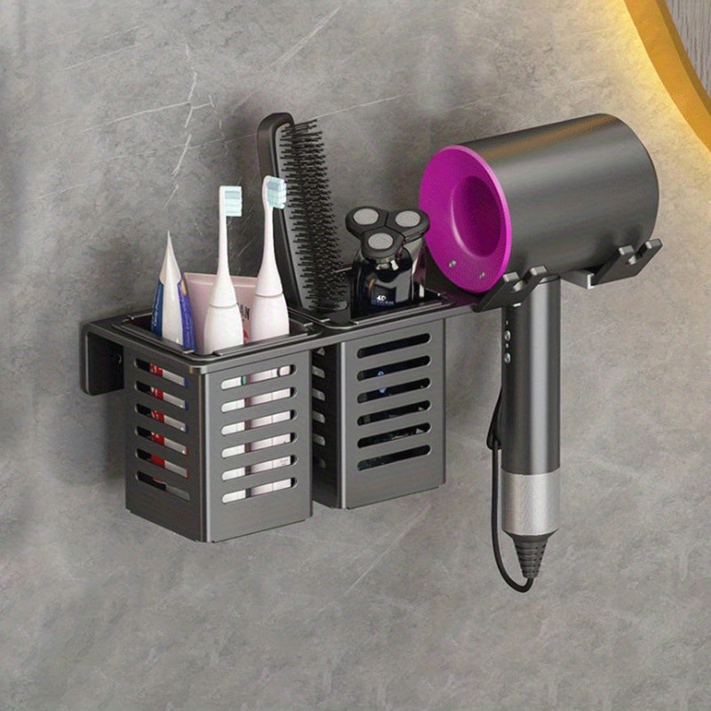 Soporte para secador de pelo, organizador de herramientas de plástico para  el cabello, autoadhesivo, estante para secador de pelo montado en la pared