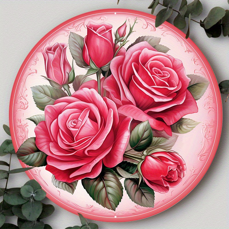 

1pc 8x8inch Aluminum Metal Sign Valentine's Day Sign Roses In A Red Pattern Suitable For Various Scenarios