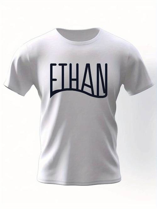 Ethan Print T Shirt, Tees For Men, Casual Short Sleeve T-shirt For Summer