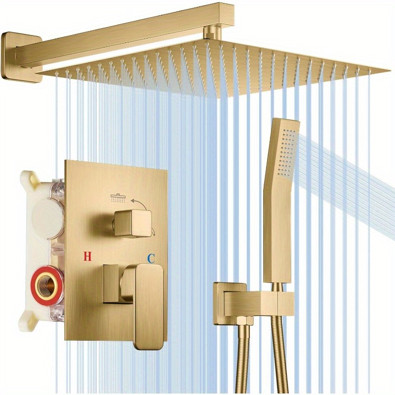 Sistema de ducha antical, sistema de ducha con termostato, columna de ducha,  juego de accesorios de ducha de lluvia, columna de ducha, latón dorado :  : Bricolaje y herramientas